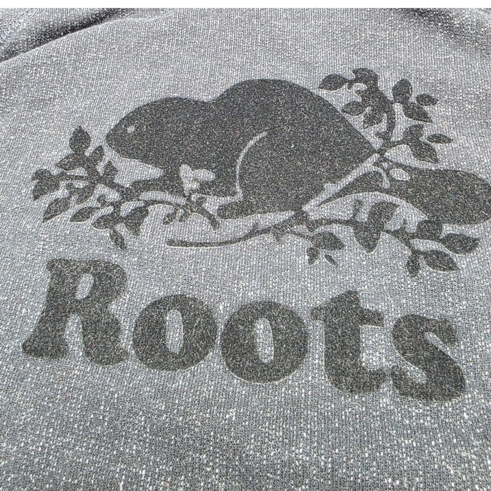 Roots Salt & Pepper Hoodie Mens XL Grey Flocked Beaver Logo Pullover Grunge - Picture 2 of 7